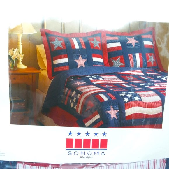 Sonoma Other - Twin Red Blue White Plaid Pattern Pillow Sham Bedding Stars Stripes Sonoma USA